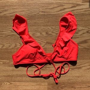 Aerie • Ruffle Wrap Bright Pink/Orange Bikini Top